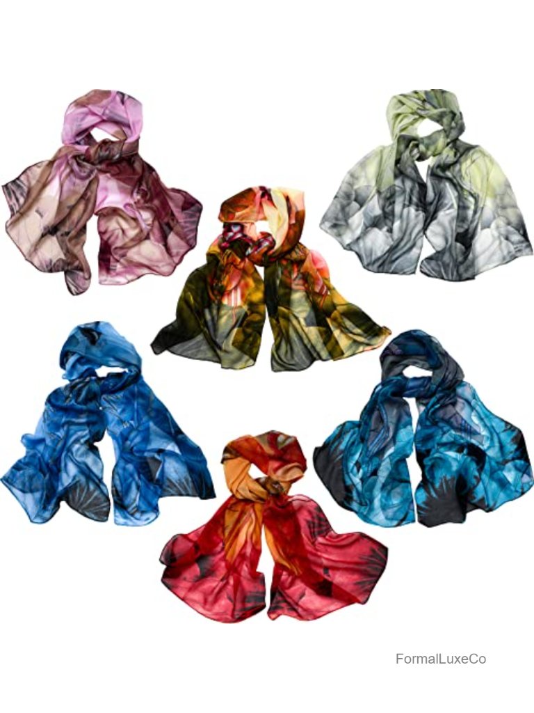 6-Pack Lightweight Scarf Set Long Thin Georgette Scarves For Women